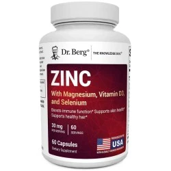 Zinc with Magnesium, Vitamin D3 and Selenium – 30 mg of Zinc – 60 vegetable capsules