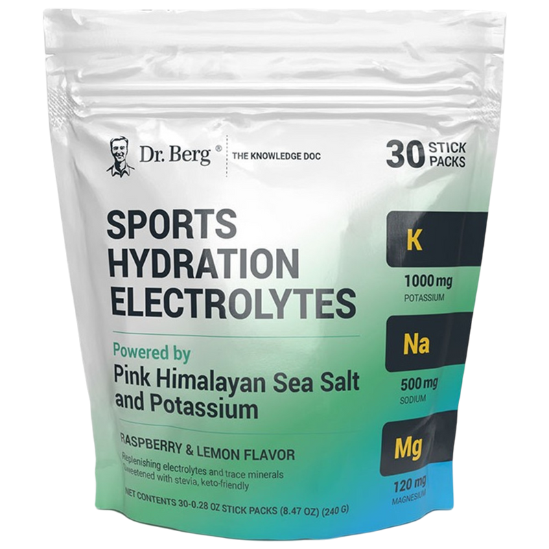 Doctor Berg UK Sports Hydration Electrolytes Raspberry & Lemon, 30 Stick Packs