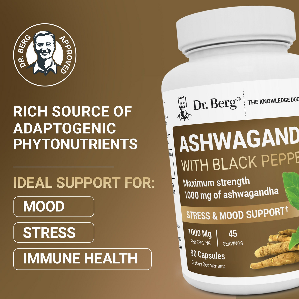 Doctor Berg UK Ashwagandha with BioPerine® Black Pepper supplement, 90 Vegetable Capsules