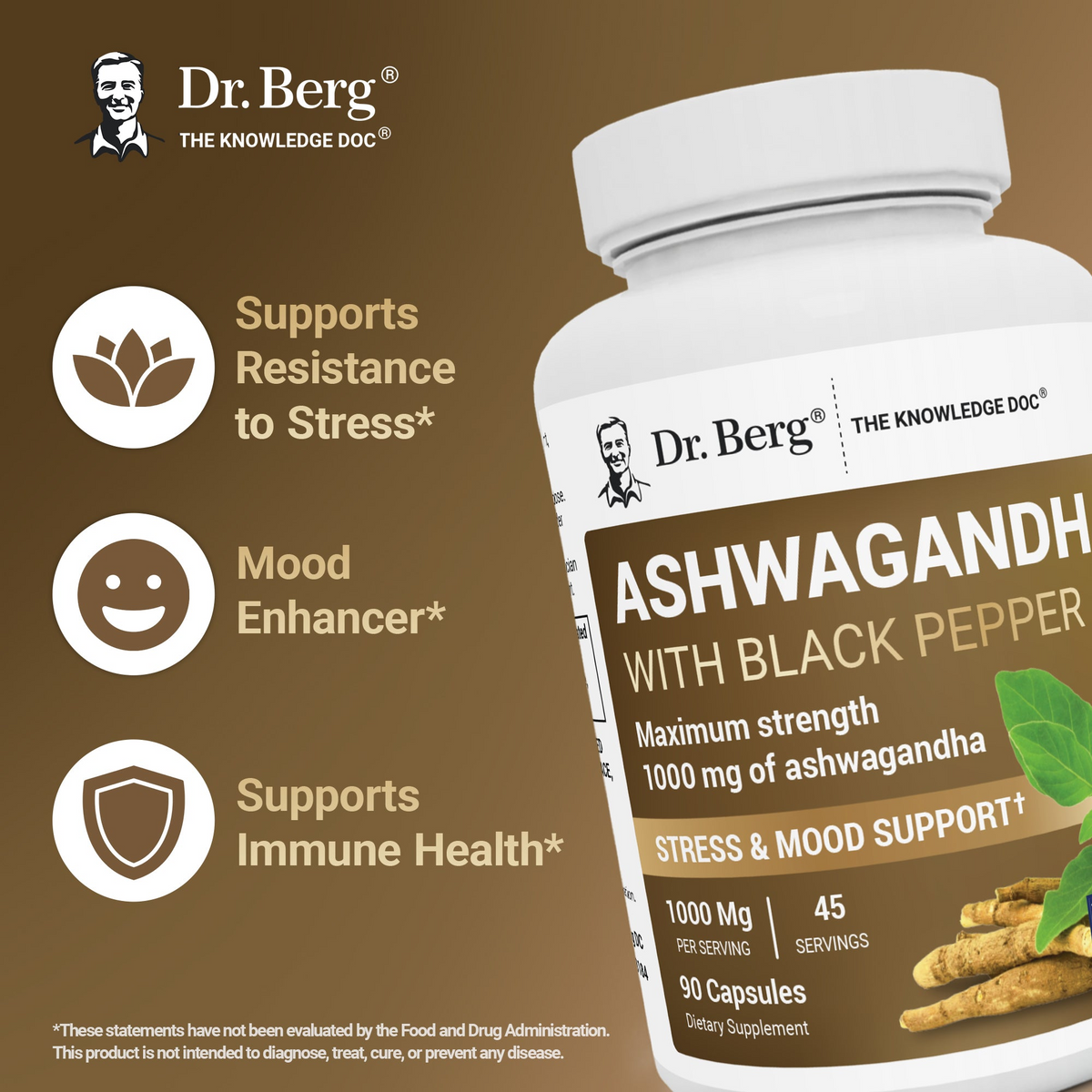 Doctor Berg UK Ashwagandha with BioPerine® Black Pepper supplement, 90 Vegetable Capsules