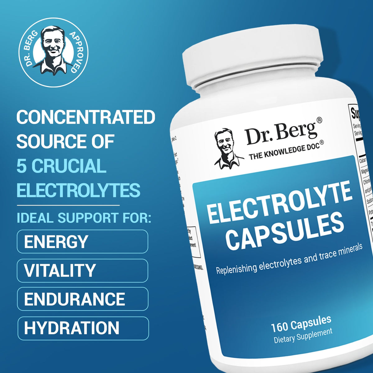 Doctor Berg UK Electrolyte Capsules with Potassium and Magnesium supplement,  160 Vegetable Capsules