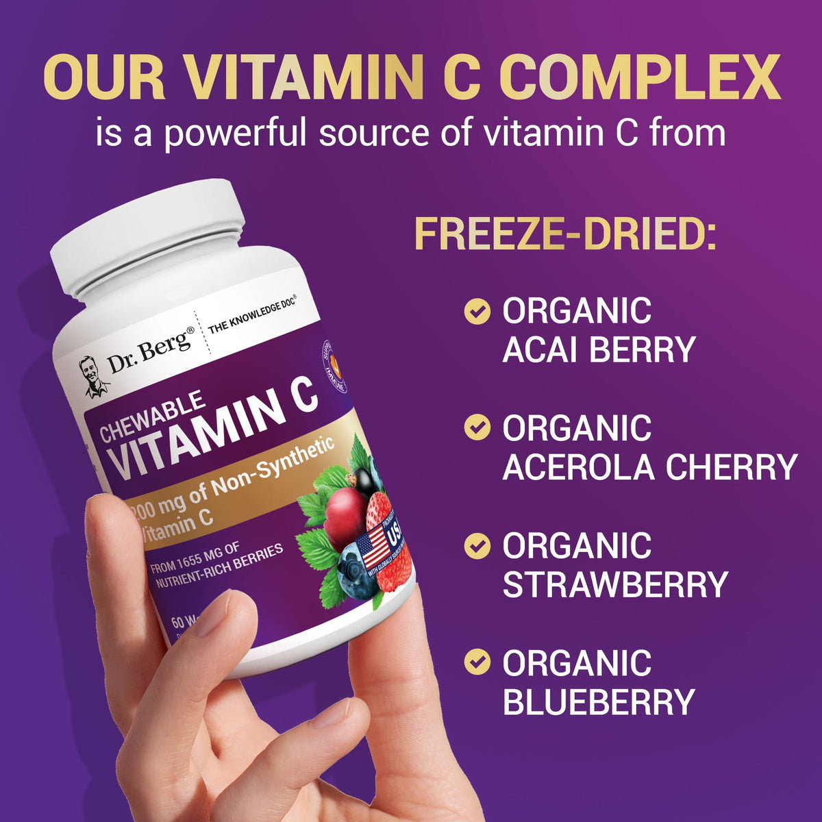 Doctor Berg UK Chewable Vitamin C Complex with Berries supplement, 60 Wafers