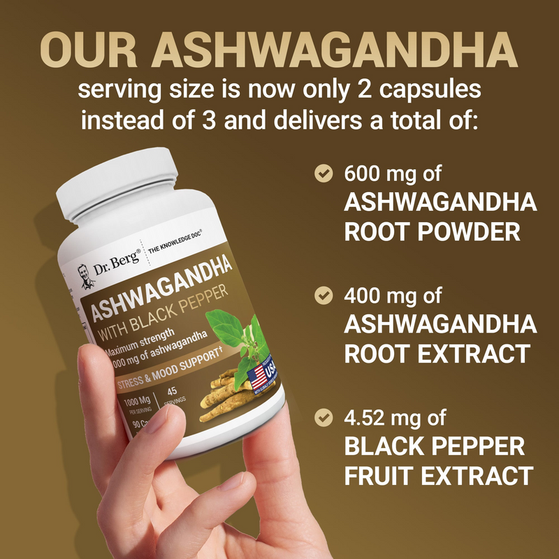 Doctor Berg UK Ashwagandha with BioPerine® Black Pepper supplement, 90 Vegetable Capsules