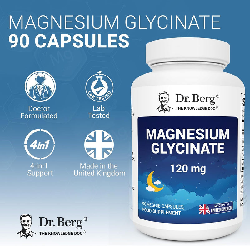 Dr. Berg UK Magnesium Glycinate 120 mg – 90 Veggie Capsules