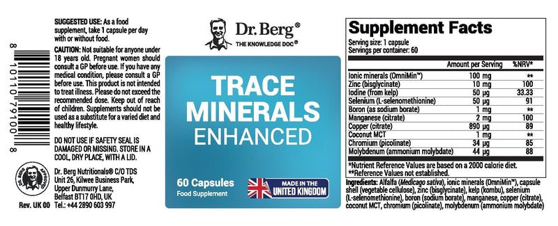 Doctor Berg UK Trace Minerals Enhanced supplement, 60 vegetable capsules