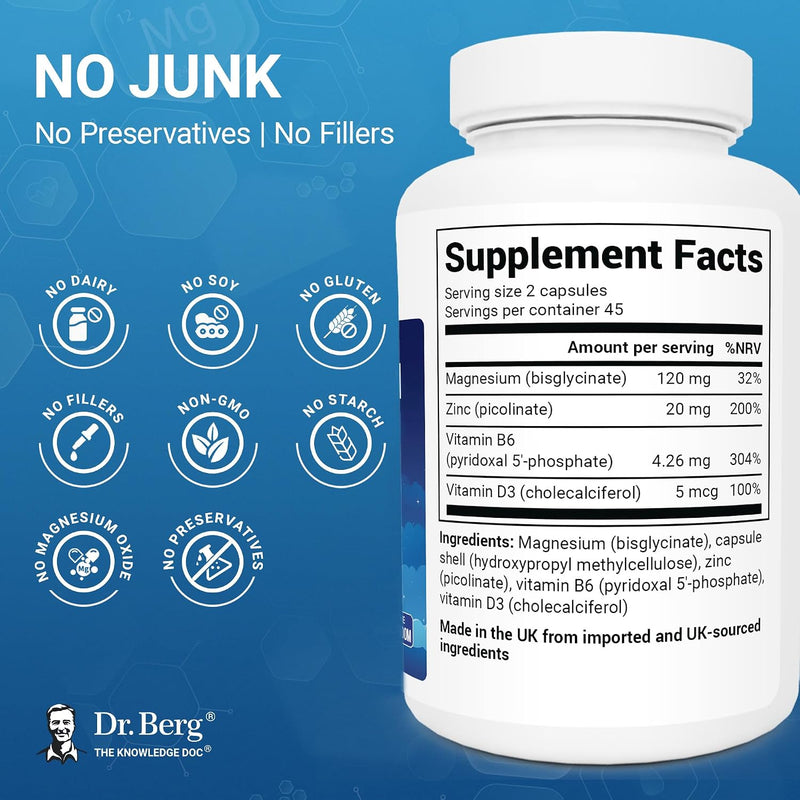 Dr. Berg UK Magnesium Glycinate 120 mg – 90 Veggie Capsules