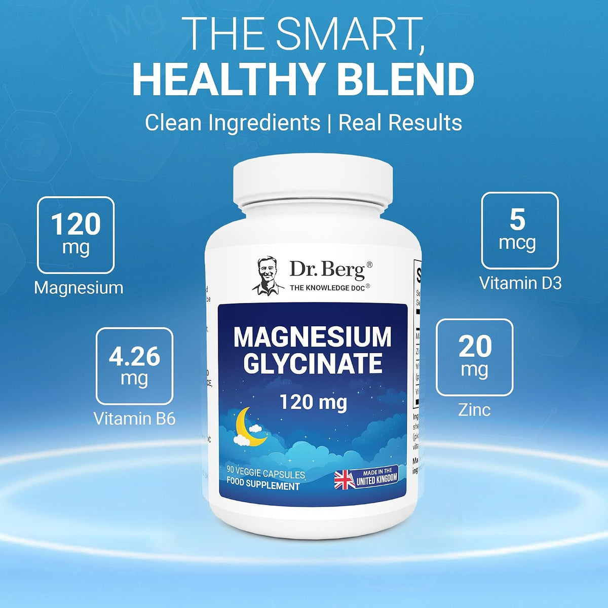 Dr. Berg UK Magnesium Glycinate 120 mg – 90 Veggie Capsules