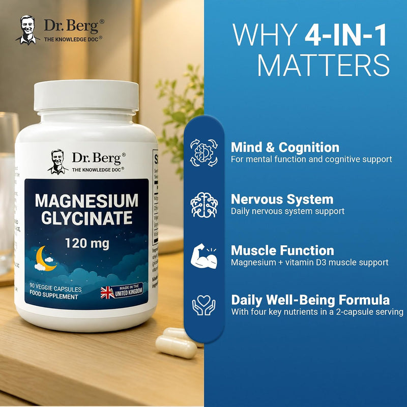Dr. Berg UK Magnesium Glycinate 120 mg – 90 Veggie Capsules