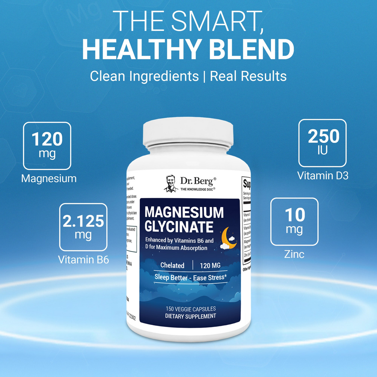 Doctor Berg UK Magnesium Glycinate with Vitamin D3, B6 and Zinc, 150 Capsules