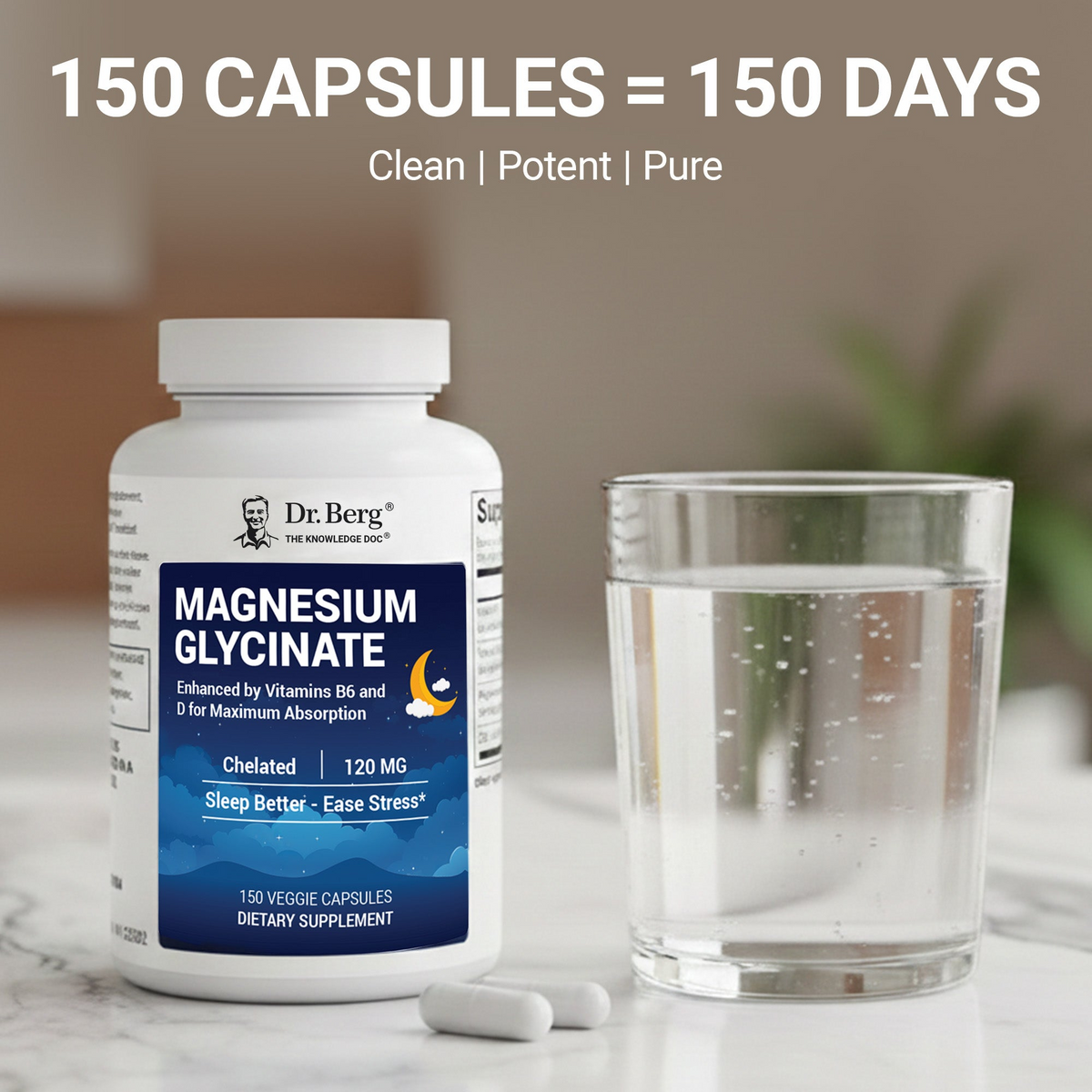Doctor Berg UK Magnesium Glycinate with Vitamin D3, B6 and Zinc, 150 Capsules