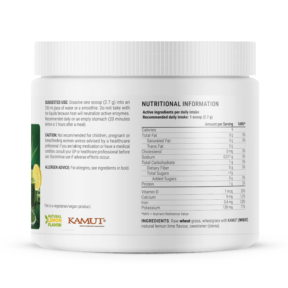 Dr. Berg Raw Wheatgrass Juice Powder – Lemon Flavour, 164 g