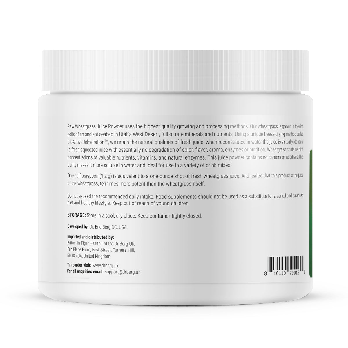 Dr. Berg Raw Wheatgrass Juice Powder – Lemon Flavour, 164 g