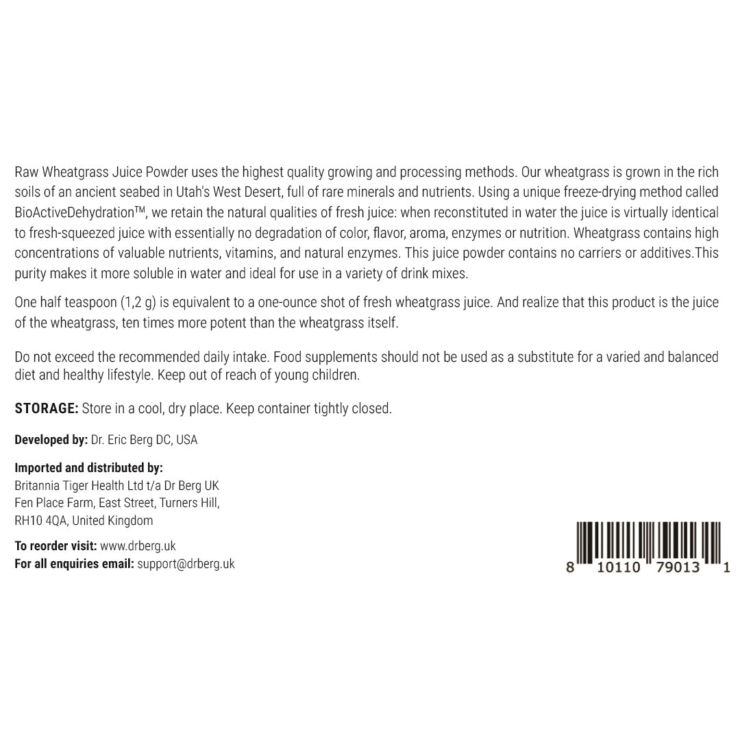 Dr. Berg Raw Wheatgrass Juice Powder – Lemon Flavour, 164 g