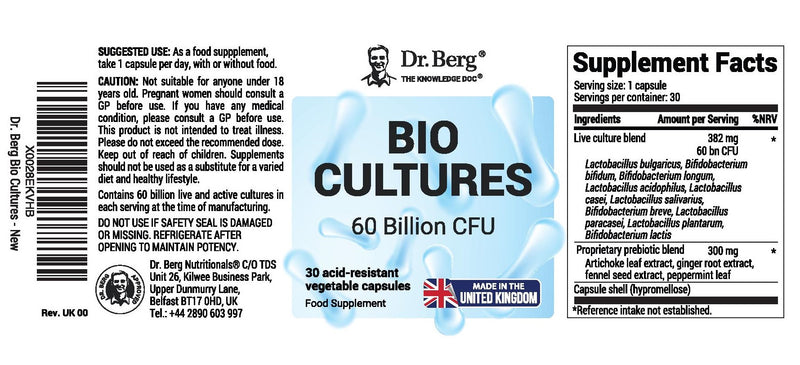Doctor Berg UK Bio Cultures – 60 Billion CFU, 30 Capsules