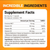 Doctor Berg UK Vitamin D3 & K2 with Vitamin B6 and MCT – 2,000 IU, 120 Capsules