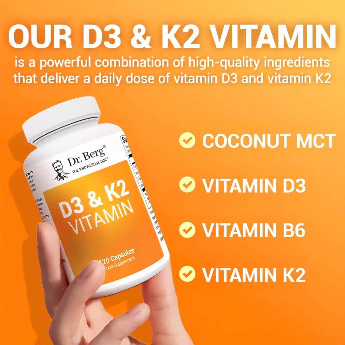 Doctor Berg UK Vitamin D3 & K2 with Vitamin B6 and MCT – 2,000 IU, 120 Capsules