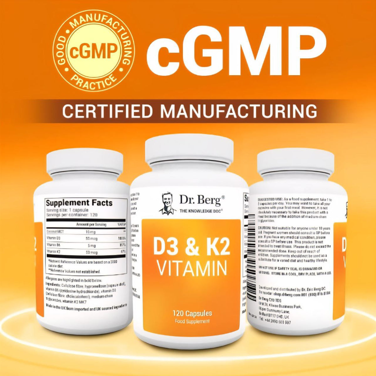 Doctor Berg UK Vitamin D3 & K2 with Vitamin B6 and MCT – 2,000 IU, 120 Capsules