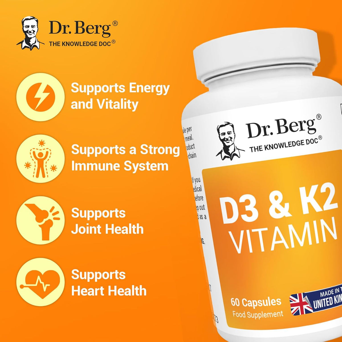 Doctor Berg UK Vitamin D3 & K2 with Vitamin B6 and MCT – 2,000 IU, 60 Capsules