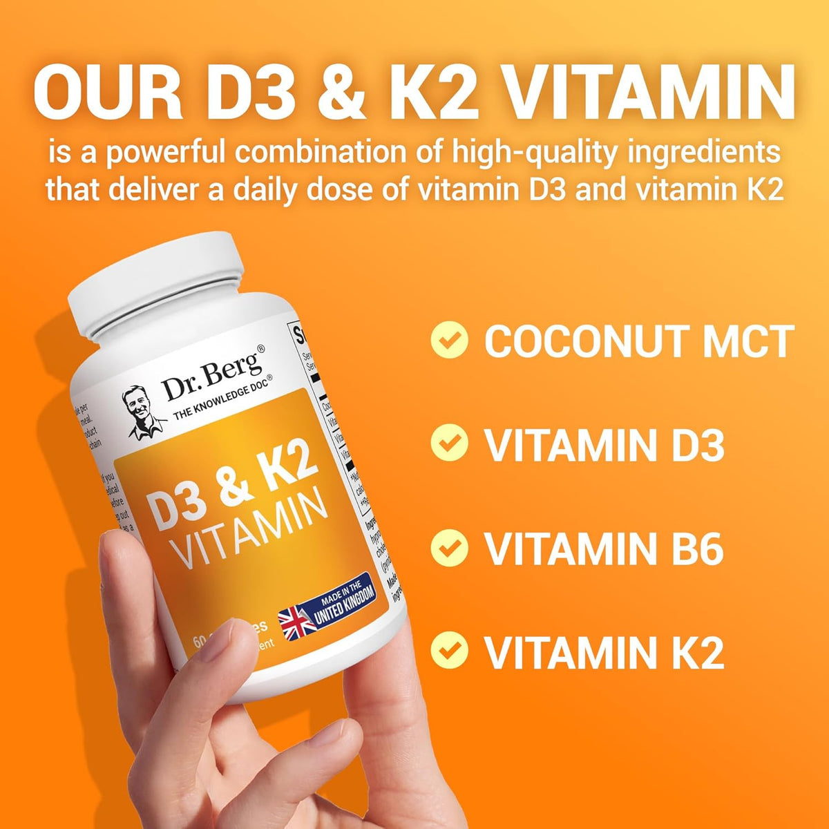 Doctor Berg UK Vitamin D3 & K2 with Vitamin B6 and MCT – 2,000 IU, 60 Capsules