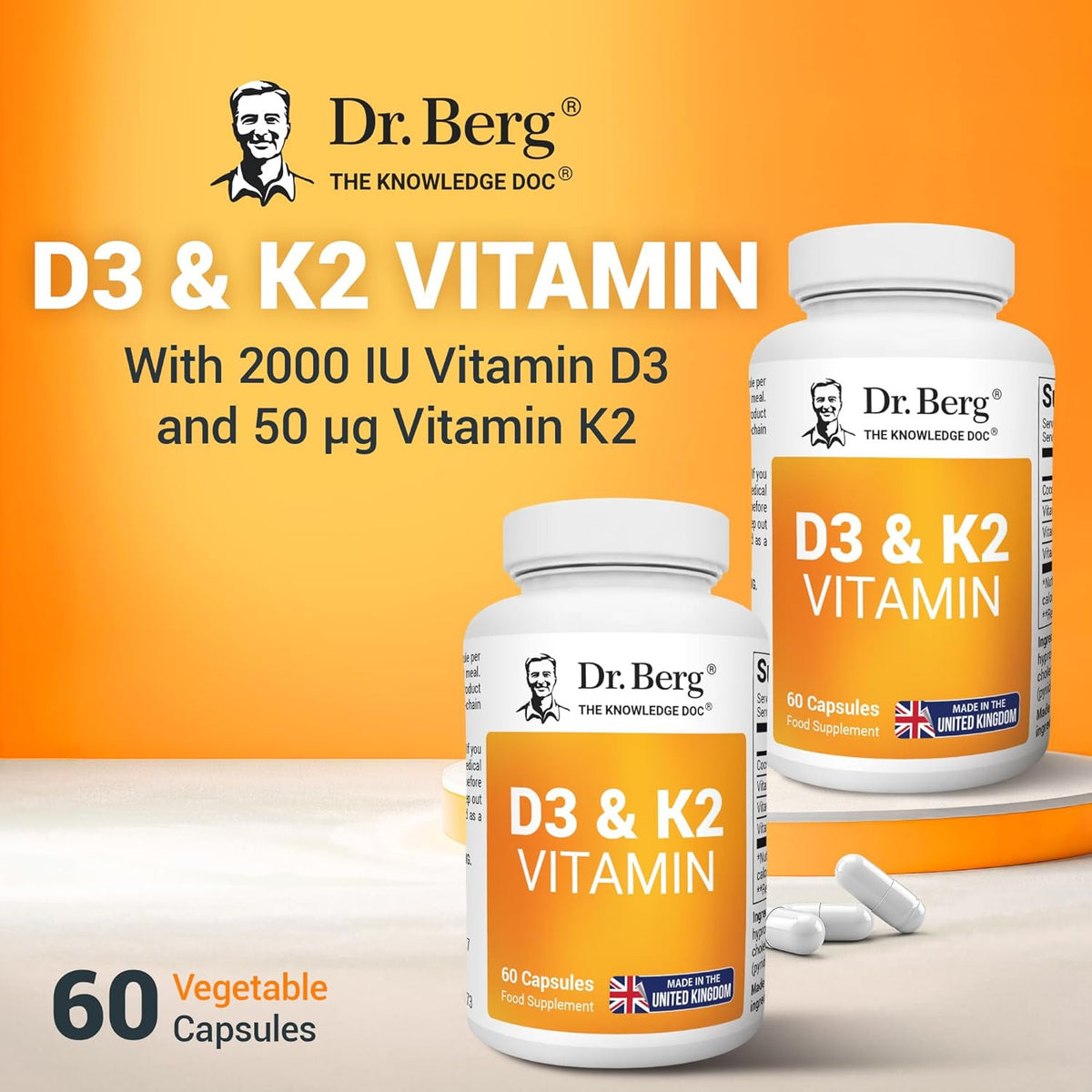 Doctor Berg UK Vitamin D3 & K2 with Vitamin B6 and MCT – 2,000 IU, 60 Capsules