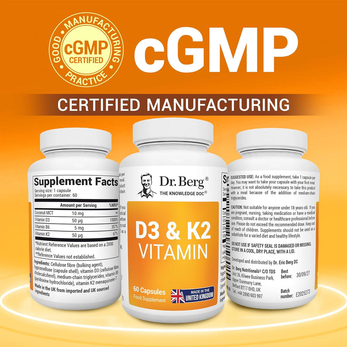 Doctor Berg UK Vitamin D3 & K2 with Vitamin B6 and MCT – 2,000 IU, 60 Capsules