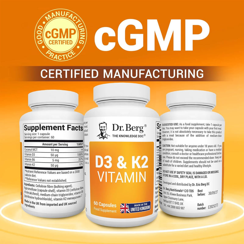 Doctor Berg UK Vitamin D3 & K2 with Vitamin B6 and MCT – 2,000 IU, 60 Capsules