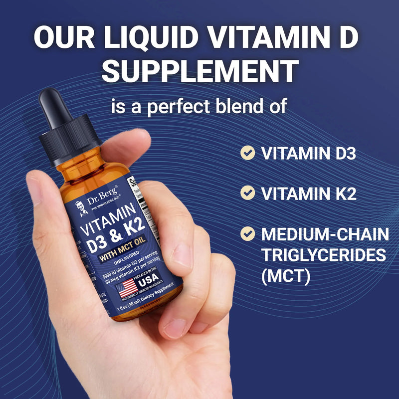 Doctor Berg UK Vitamin D3 & K2 Liquid with MCT Oil – Unflavoured, 1 fl oz