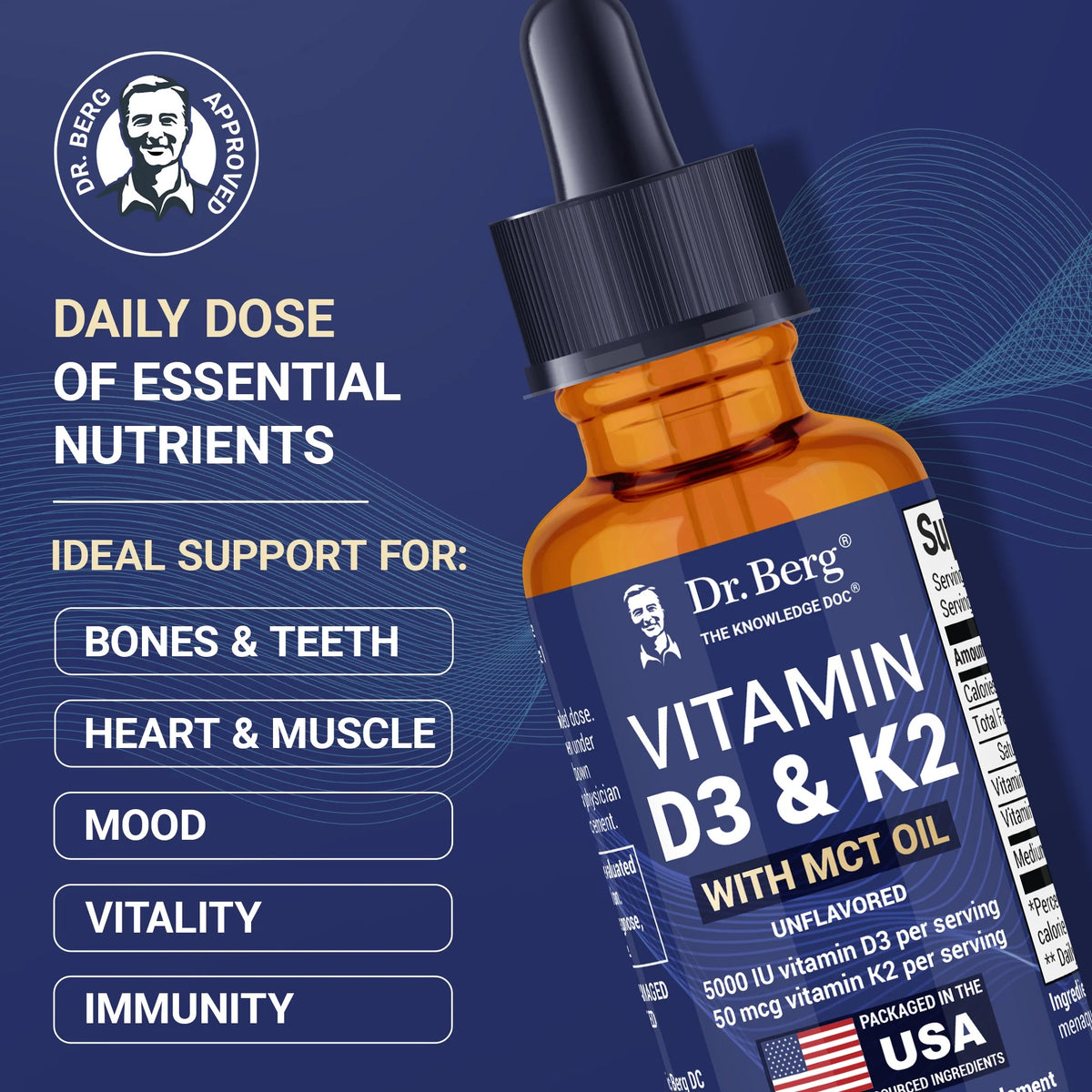 Doctor Berg UK Vitamin D3 & K2 Liquid with MCT Oil – Unflavoured, 1 fl oz