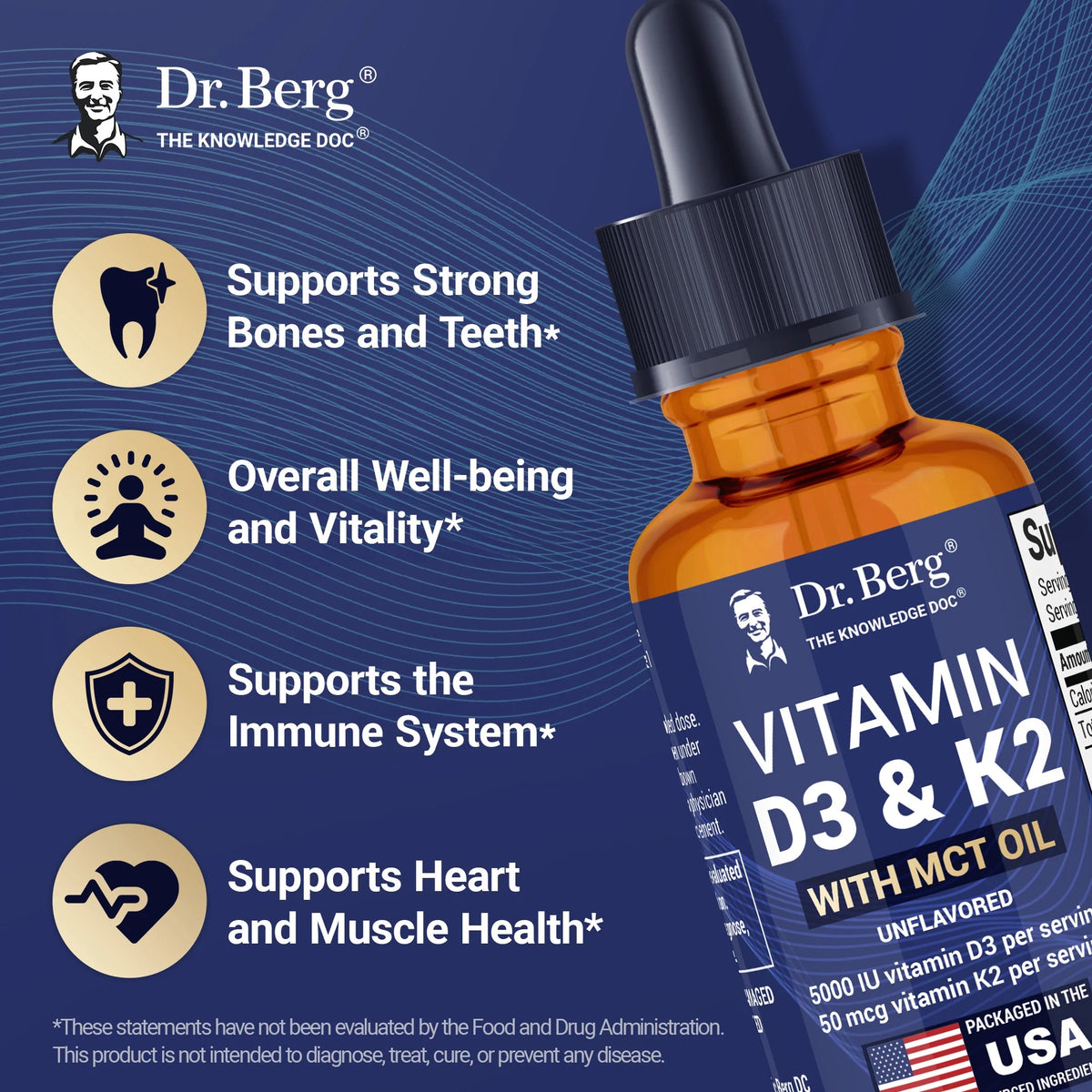 Doctor Berg UK Vitamin D3 & K2 Liquid with MCT Oil – Unflavoured, 1 fl oz