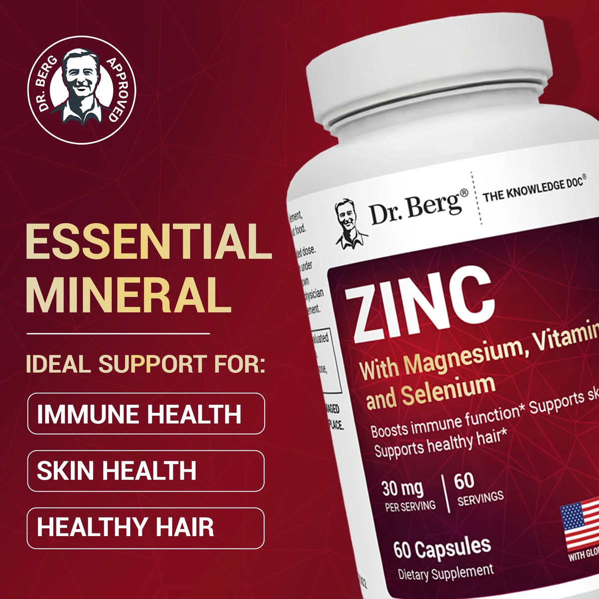 Doctor Berg UK Zinc with Magnesium, Vitamin D3 and Selenium – 60 Capsules