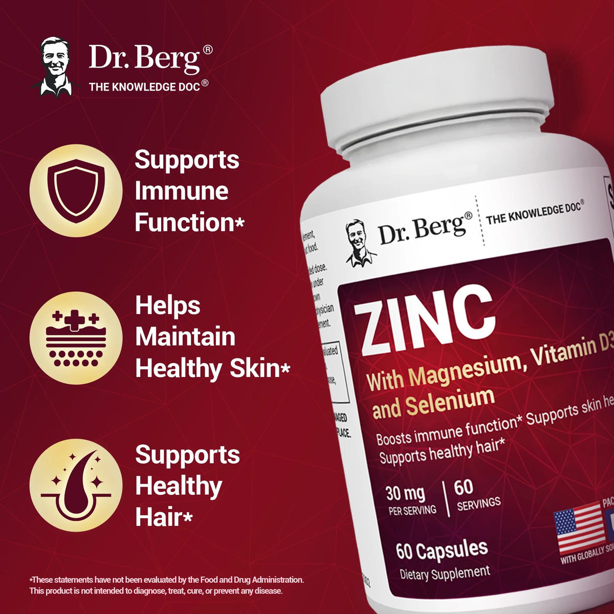 Doctor Berg UK Zinc with Magnesium, Vitamin D3 and Selenium – 60 Capsules