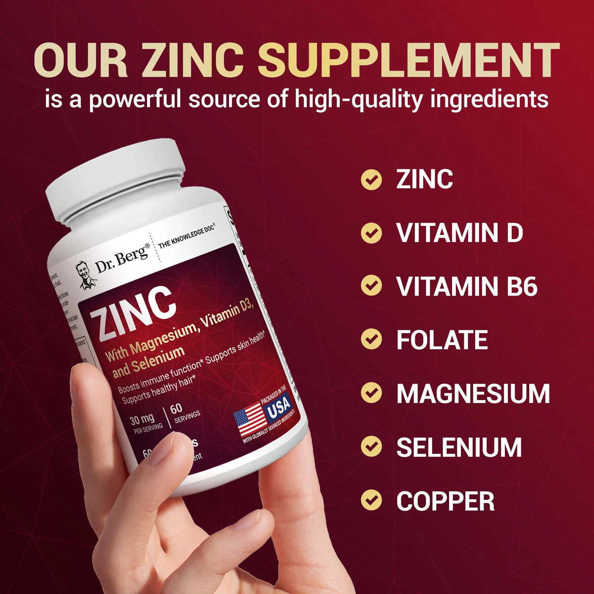 Doctor Berg UK Zinc with Magnesium, Vitamin D3 and Selenium – 60 Capsules