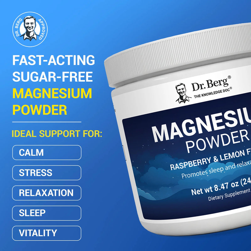 Doctor Berg UK Magnesium Powder Drink Raspberry Lemon, 50 Servings