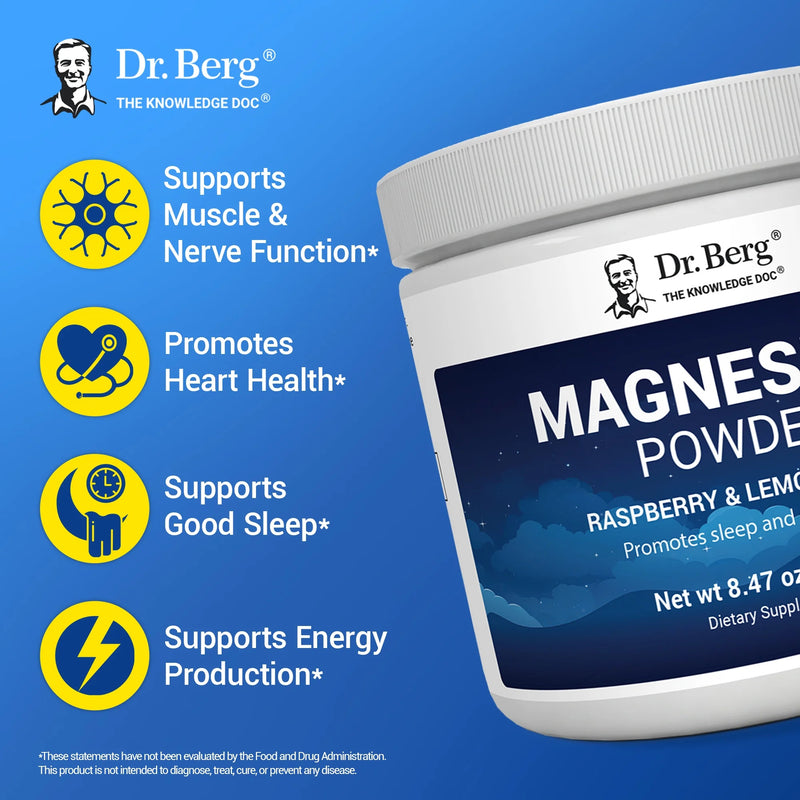 Doctor Berg UK Magnesium Powder Drink Raspberry Lemon, 50 Servings