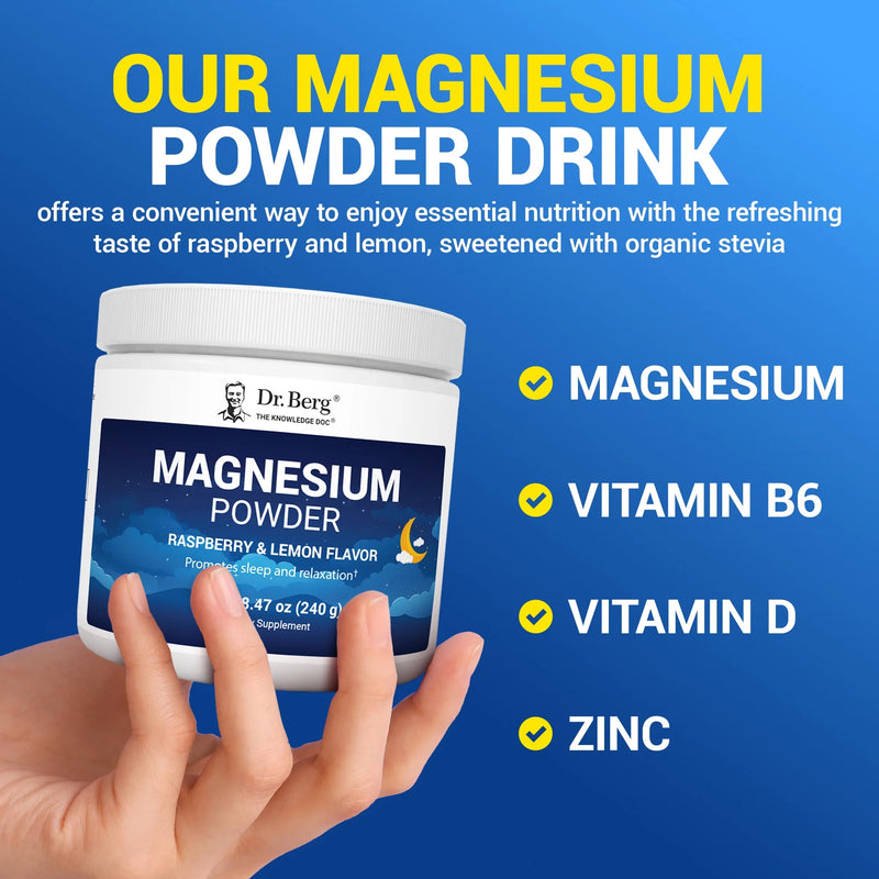 Doctor Berg UK Magnesium Powder Drink Raspberry Lemon, 50 Servings