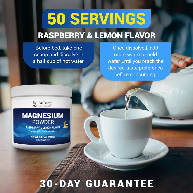Doctor Berg UK Magnesium Powder Drink Raspberry Lemon, 50 Servings